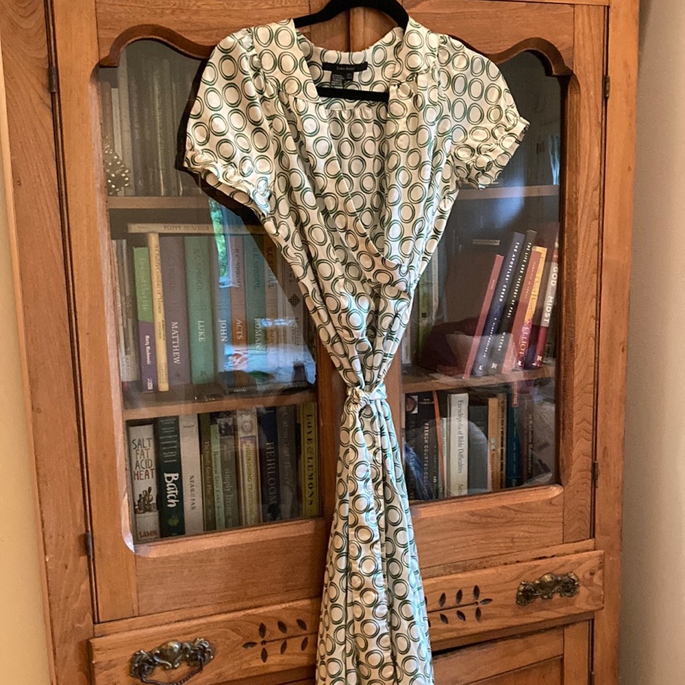 Zara basic cream dress with green circles